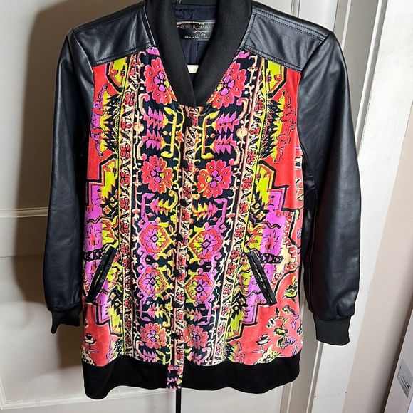 Free People New Romantics Just In Time Jacket Black Leather Floral Tapestry XS - Picture 6 of 6